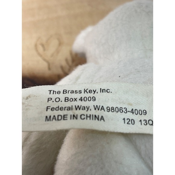 The brass key stuffed teddy bear, pink bow, preowned - Picture 5 of 6